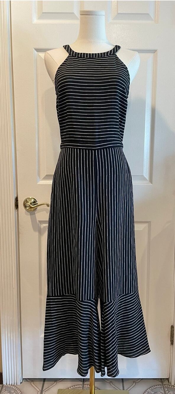 Skies Are Blue Mixed Stripe Halter Cropped Wide Leg Jumpsuit Size Small